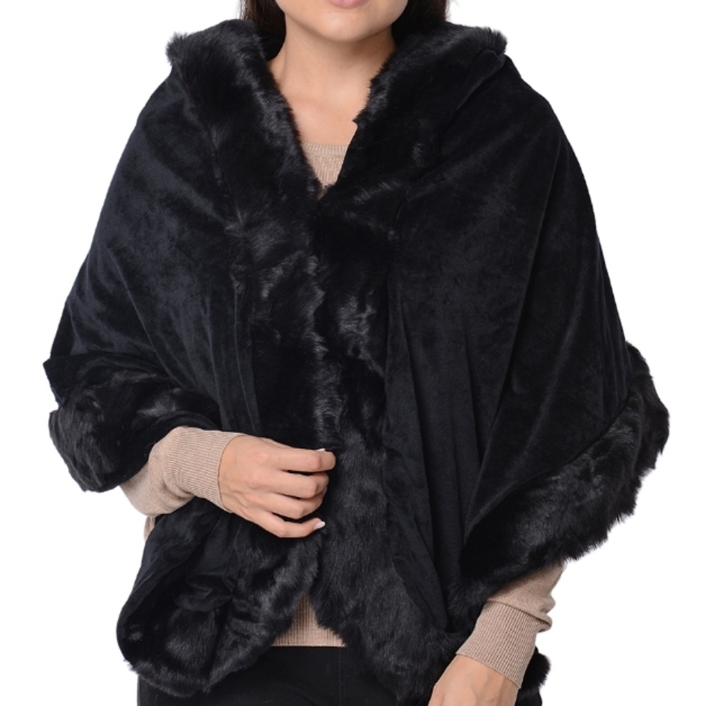 Black Faux Fur Blanket Wrap szOS